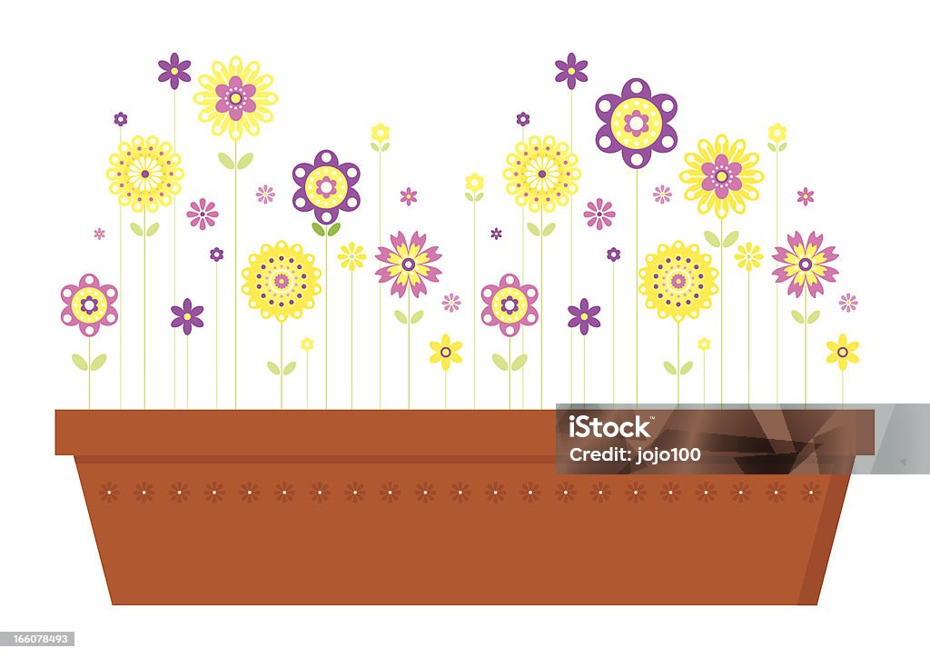 Rząd kwiaty w doniczce terakoty - Grafika wektorowa royalty-free (Długi)