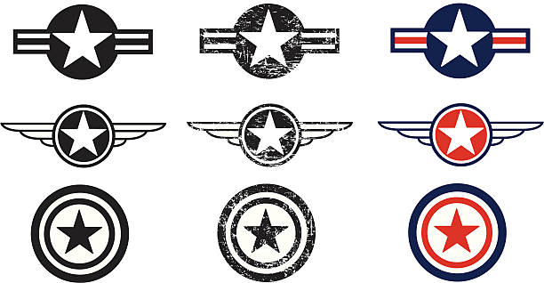 ilustrações, clipart, desenhos animados e ícones de força aérea americana insígnias-forças armadas - fighter plane military airplane air force military