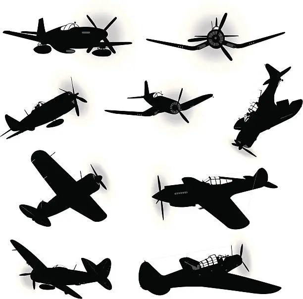 Vector illustration of US Air Force Fighter Planes - World War Two