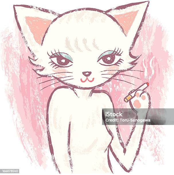 White Cat Smoking Stock Illustration - Download Image Now - Domestic Cat, Sensuality, Adult