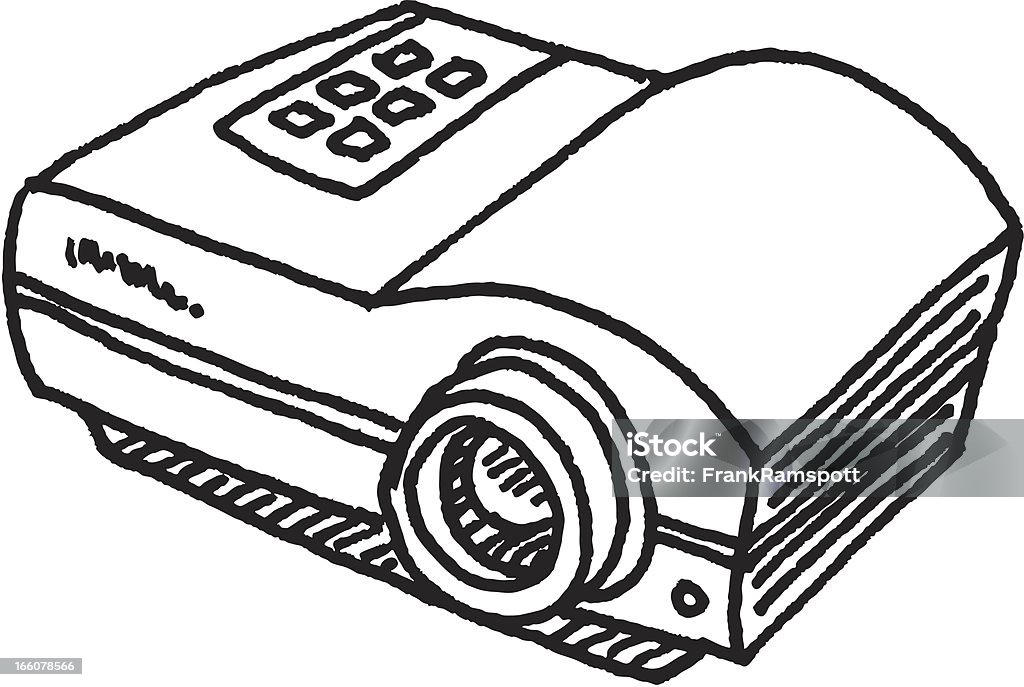 Video Projector Sketch Hand-drawn vector sketch of a generic Video Projector. Black-and-White sketch on a transparent background (.eps-file). Included files: EPS (v8) and Hi-Res JPG. Film Projector stock vector