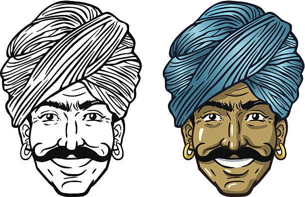 Indian Man In Turban Great illustration of an Indian man wearing a turban. Perfect for an exotic illustration. EPS and JPEG files included. Be sure to view my other illustrations, thanks! turban stock illustrations