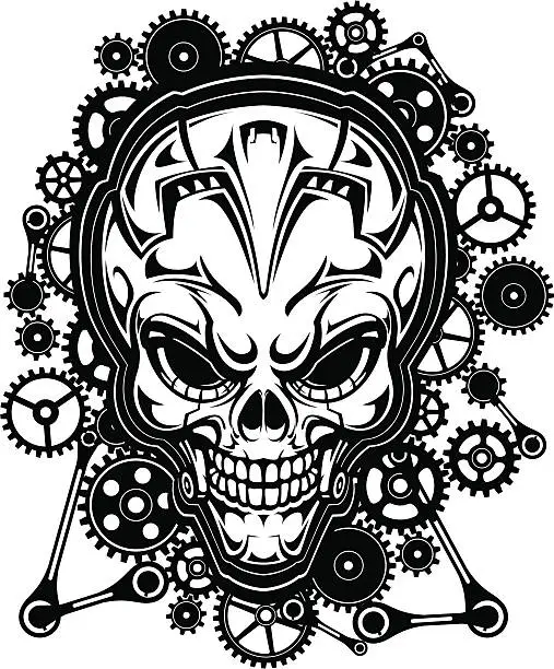 Vector illustration of Steam Punk Style Skull
