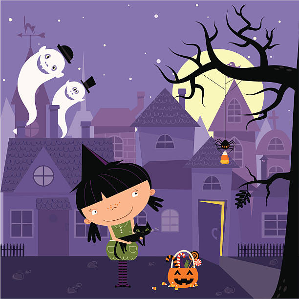 illustrazioni stock, clip art, cartoni animati e icone di tendenza di piccola strega - halloween candy candy corn backgrounds