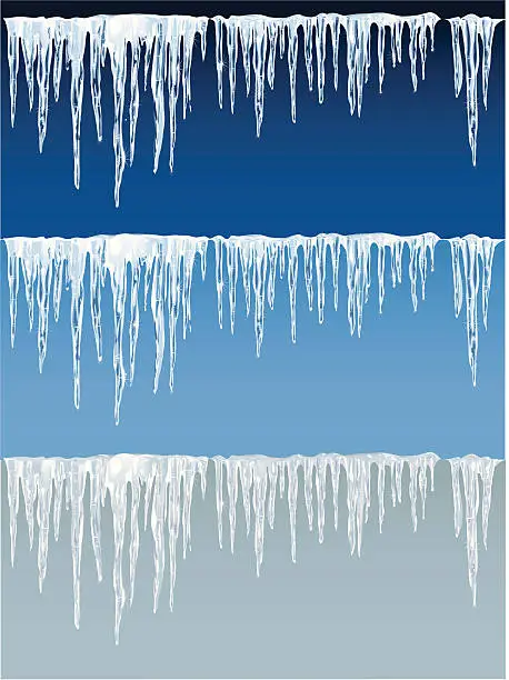 Vector illustration of Detailed icicles on blue and gray background