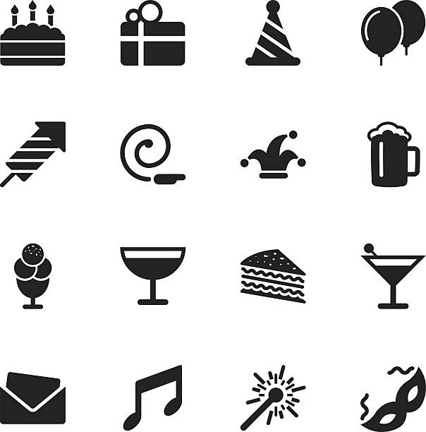 urodziny strony uroczystości sylwetka ikony - party hat silhouette symbol computer icon stock illustrations
