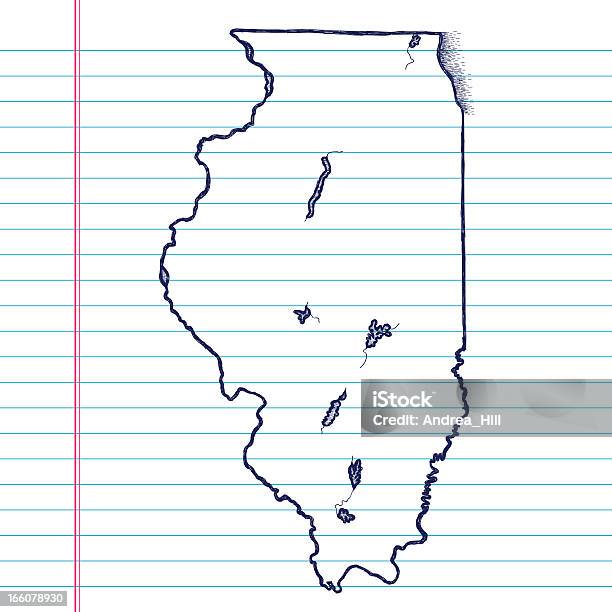 Vector Animados Mapa Em Branco Papel Pautado Fundo Illinois - Arte vetorial de stock e mais imagens de Desenho