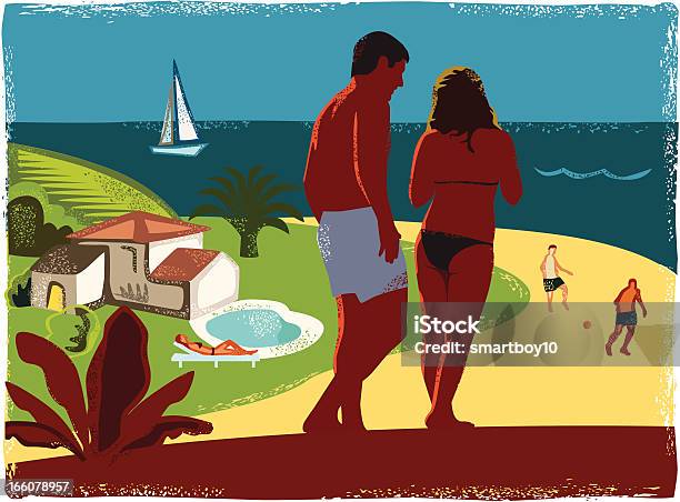 Praia Tropical Romântica - Arte vetorial de stock e mais imagens de Amor - Amor, Areia, Casa de Férias