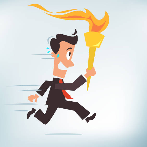 Carrying a Torch Vector illustration of a businessman running while carrying a torch. High resolution JPG file included. sport torch stock illustrations