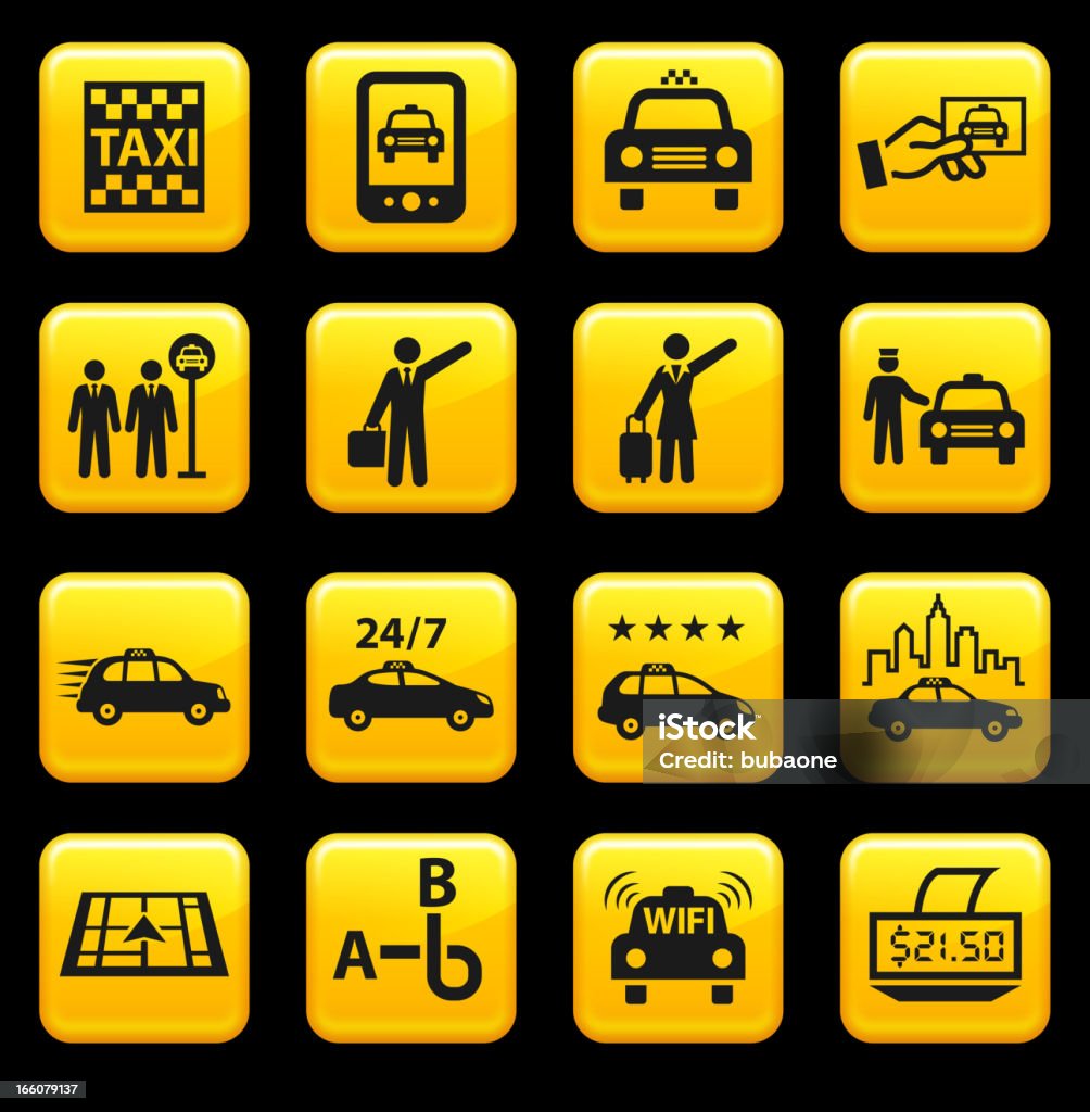 Táxi serviço carro e royalty-free vector ícone conjunto autocolantes - Royalty-free Aberto 24 Horas arte vetorial