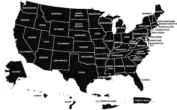 미국 맵 그 테리토리스 in black and white - territories stock illustrations