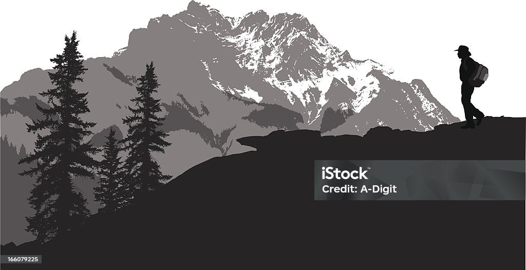 MountainHiking - arte vectorial de Montaña libre de derechos