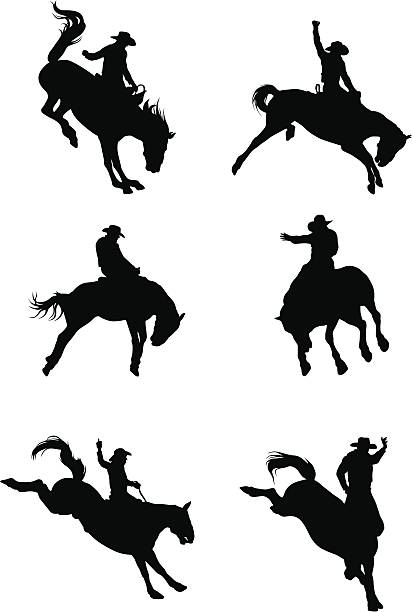 ilustraciones, imágenes clip art, dibujos animados e iconos de stock de riproarin' - rodeo cowboy horse silhouette