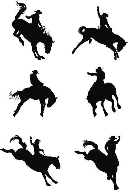 riproarin' - rodeo cowboy horse silhouette stock illustrations