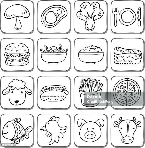 Doodle Food Icon Set In Black And White Stock Illustration - Download Image Now - Rice - Food Staple, Doodle, Line Art