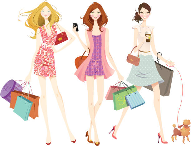 Shopping Teens vector art illustration