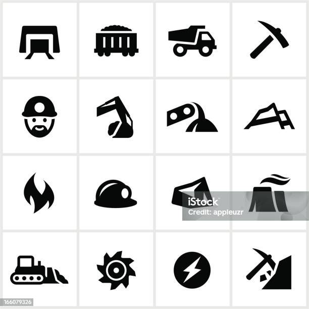 Schwarz Und Weißset Coal Mining Symbole Stock Vektor Art und mehr Bilder von Untertagebau - Untertagebau, Bergmann, Bergbau