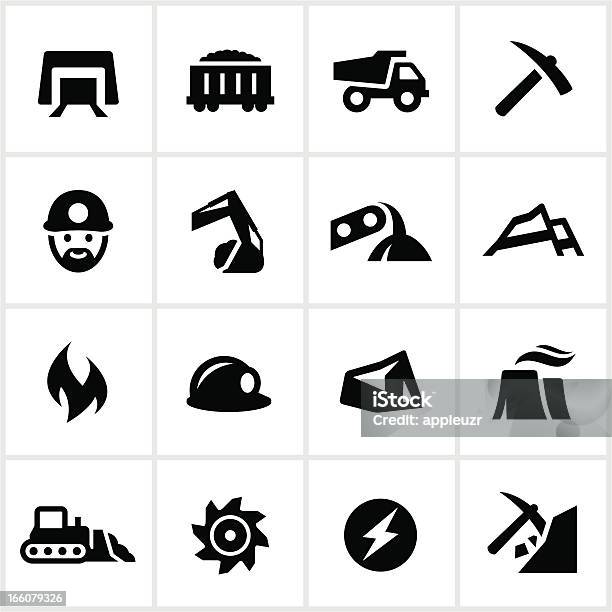 Black And White Set Of Coal Mining Icons Stock Illustration - Download Image Now - Pit Mine, Miner, Icon Symbol