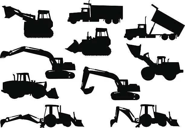 Vector illustration of Heavy Equipment Silhouettes