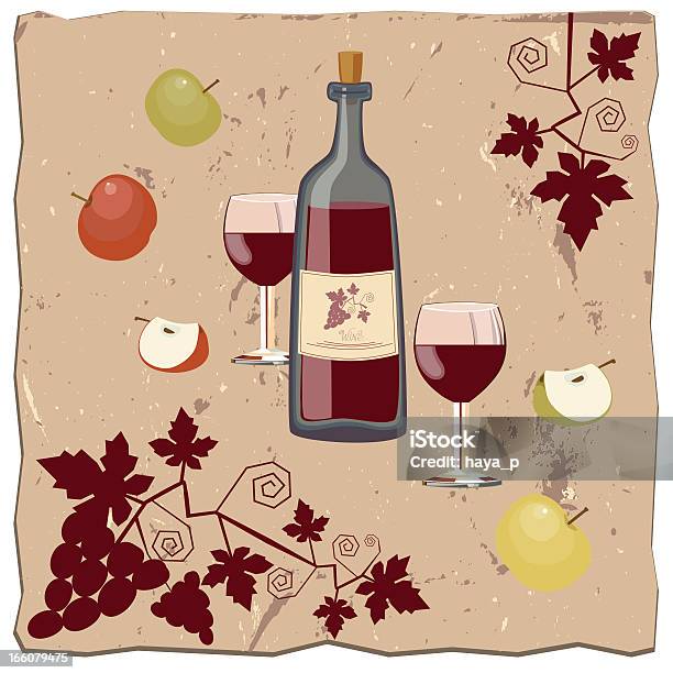 Pommes Une Bouteille De Vin Et Vigne Vecteurs libres de droits et plus d'images vectorielles de Pomme - Pomme, Alcool, Aliment