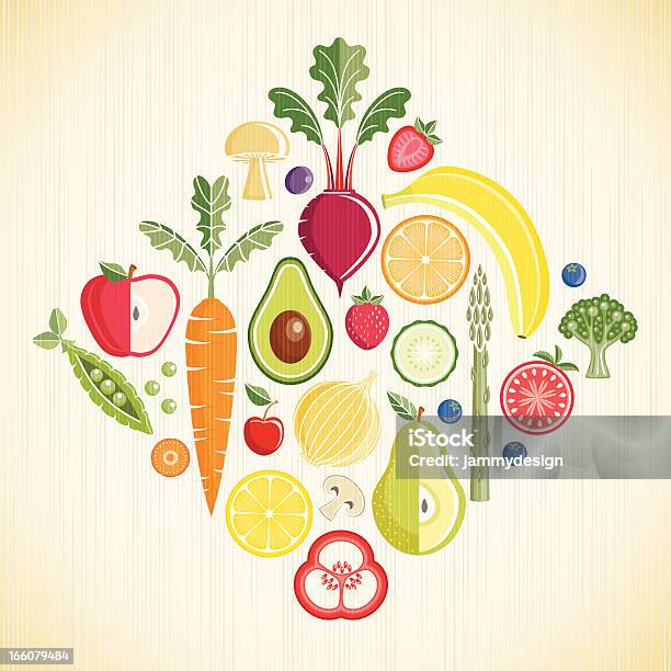 Fruits And Vegetables Stock Illustration - Download Image Now - Vegetable, Fruit, Retro Style