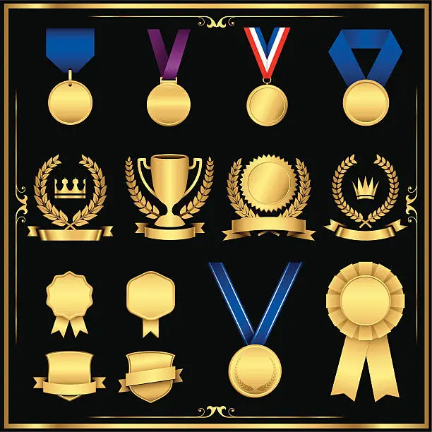 Vector illustration of Gold Award Set