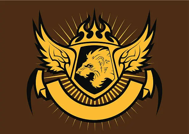 Vector illustration of Shield with wings and lion head