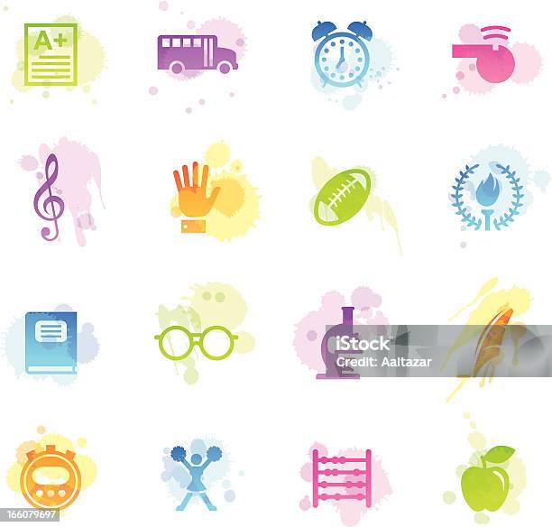 Stains Icons School Stock Illustration - Download Image Now - International Multi-Sport Event, Abacus, Alarm Clock