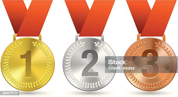 Trzy Medale Dla Sportowców - Stockowe grafiki wektorowe i więcej obrazów Medal - Medal, Złoty medal, Pierwsze miejsce