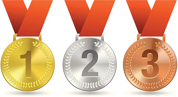 ilustrações de stock, clip art, desenhos animados e ícones de três medalhas de desporto - bronze medal medal bronze winning