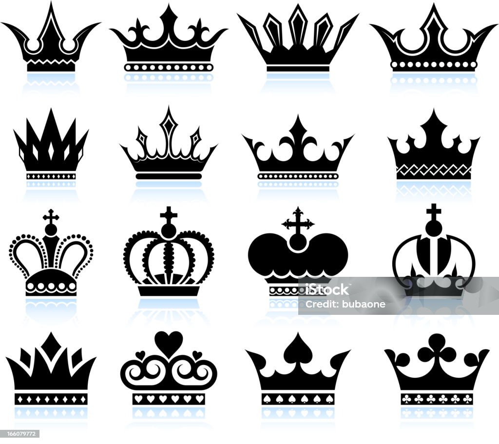 Crown schwarz und weiß lizenzfreie vektor icon-set - Lizenzfrei Icon Vektorgrafik