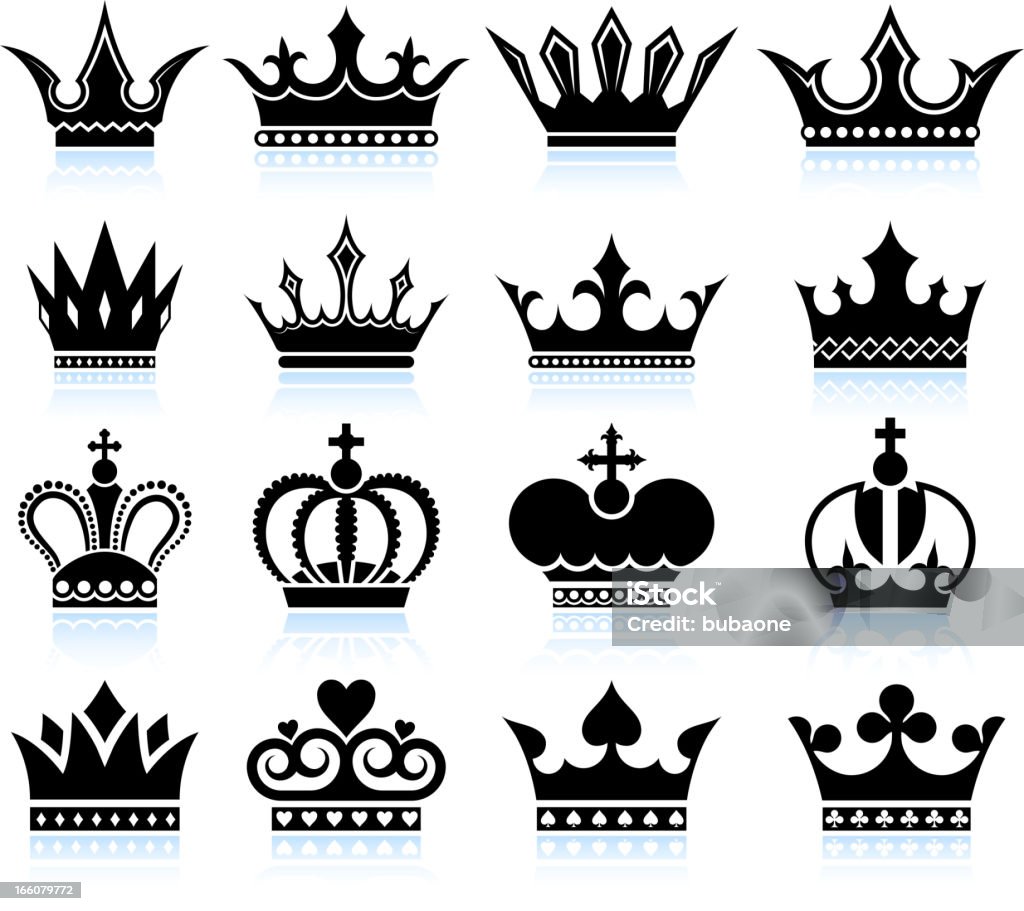 Corona bianco e nero set icone vettoriali royalty-free - arte vettoriale royalty-free di Corona reale