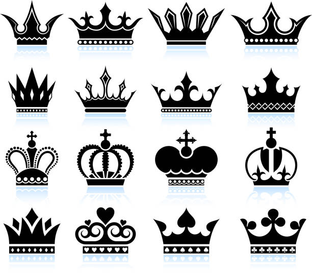 ilustrações de stock, clip art, desenhos animados e ícones de coroa preto e branco vector conjunto de ícones royalty free - marquis