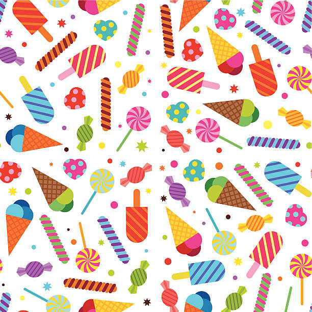 Sweet Treats Wallpaper (Seamless) Seamless wallpaper background featuring sweets, treats, candy and icecreams. candy stock illustrations