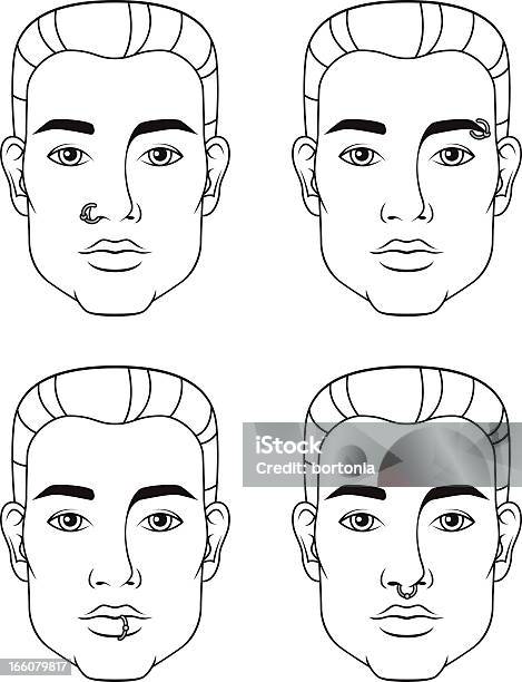 Piercings Facial Sexo Masculino - Arte vetorial de stock e mais imagens de Arte Linear - Arte Linear, Brinco de Nariz, Homens