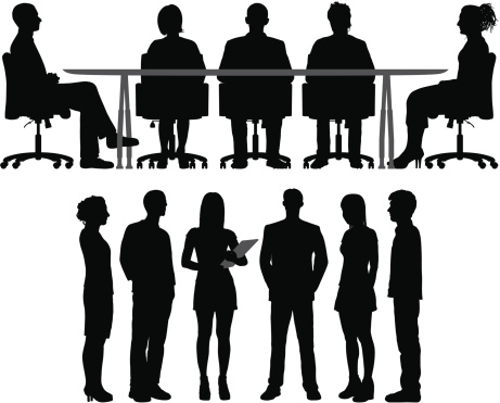 Silhouettes of meetings. The people are highly detailed and easy to move around (they are not stuck to the table).