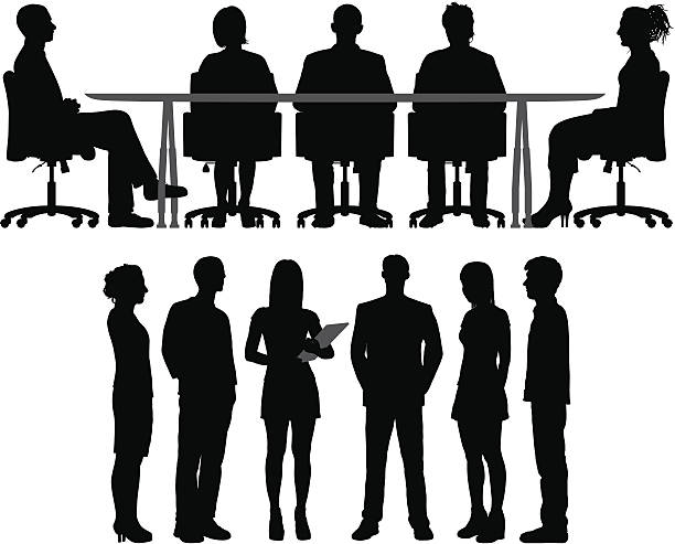 Meetings Silhouettes of meetings. The people are highly detailed and easy to move around (they are not stuck to the table). sitting stock illustrations