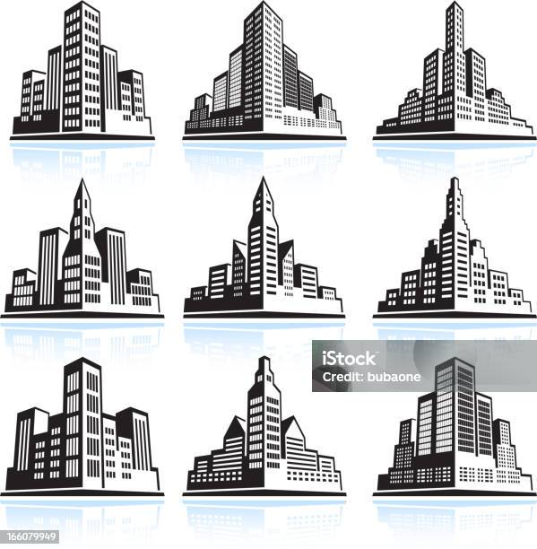 City Skyline Panoramic Vector Icon Set Stock Illustration - Download Image Now - Office Building Exterior, Skyscraper, New York City