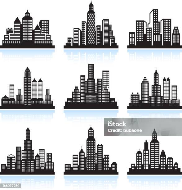 City Skyline Panoramic With Buildings Vector Icon Set Stock Illustration - Download Image Now