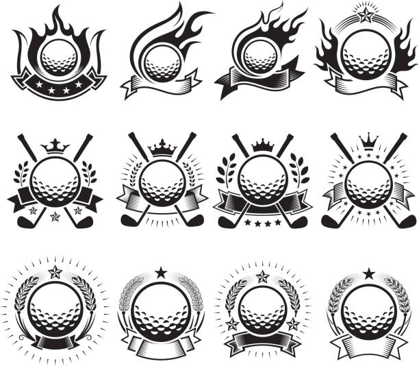 мяч для гольфа значки черный и белый роялти-фри векторной иконы set - crown black banner white stock illustrations