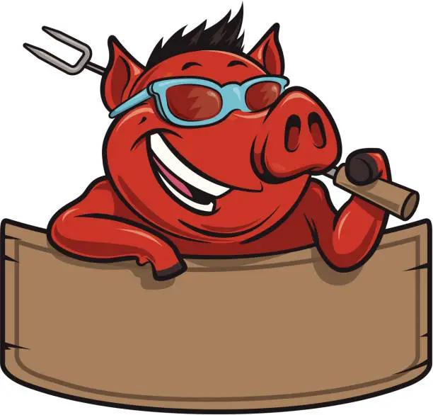 Vector illustration of cool hog bbq and banner