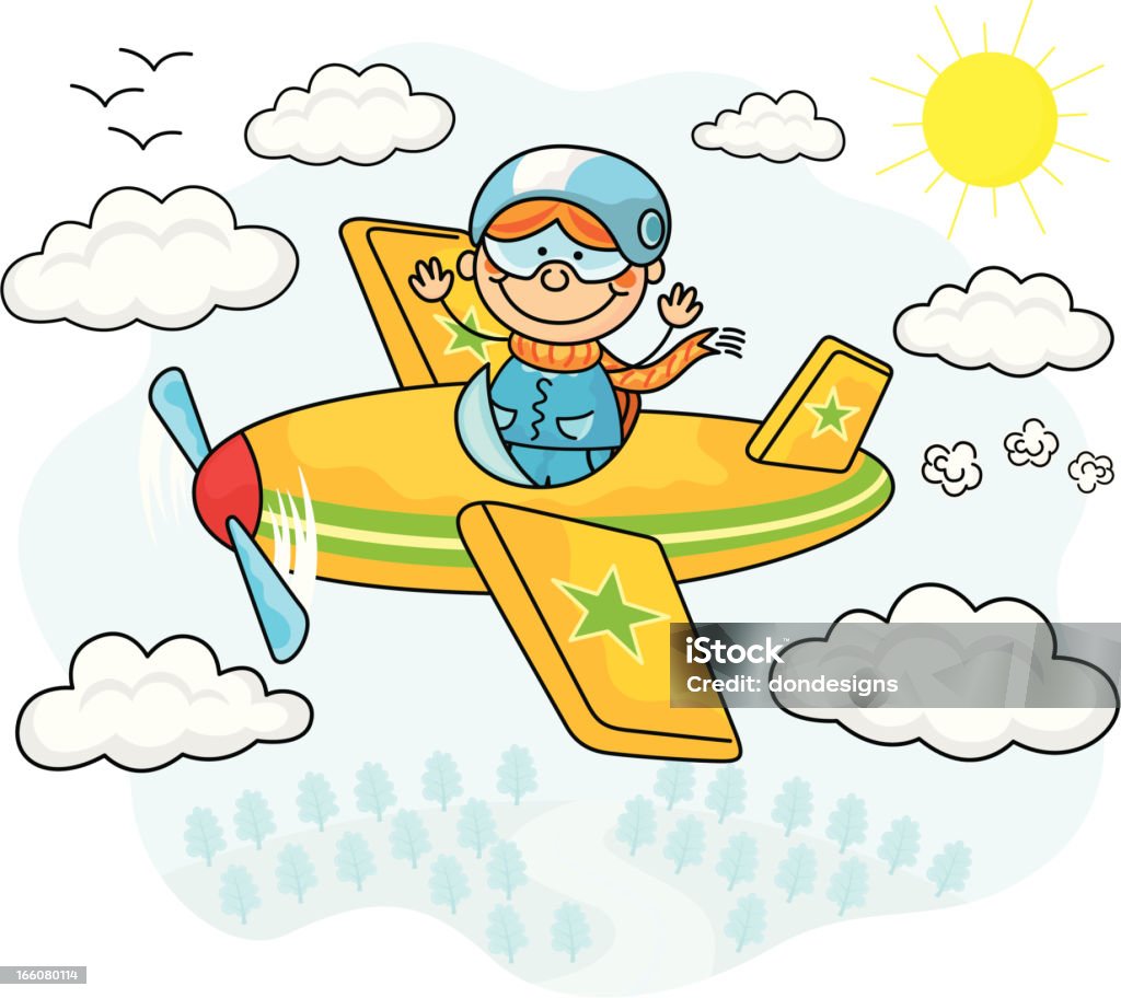 Flying Airplane Kids Flying Airplane Kids Drawing. Airplane stock vector