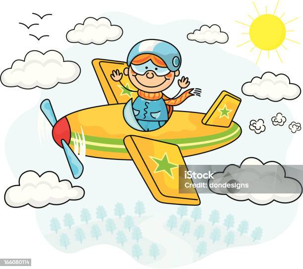 Flying Airplane Kids Stock Illustration - Download Image Now - Airplane, Boys, Cartoon