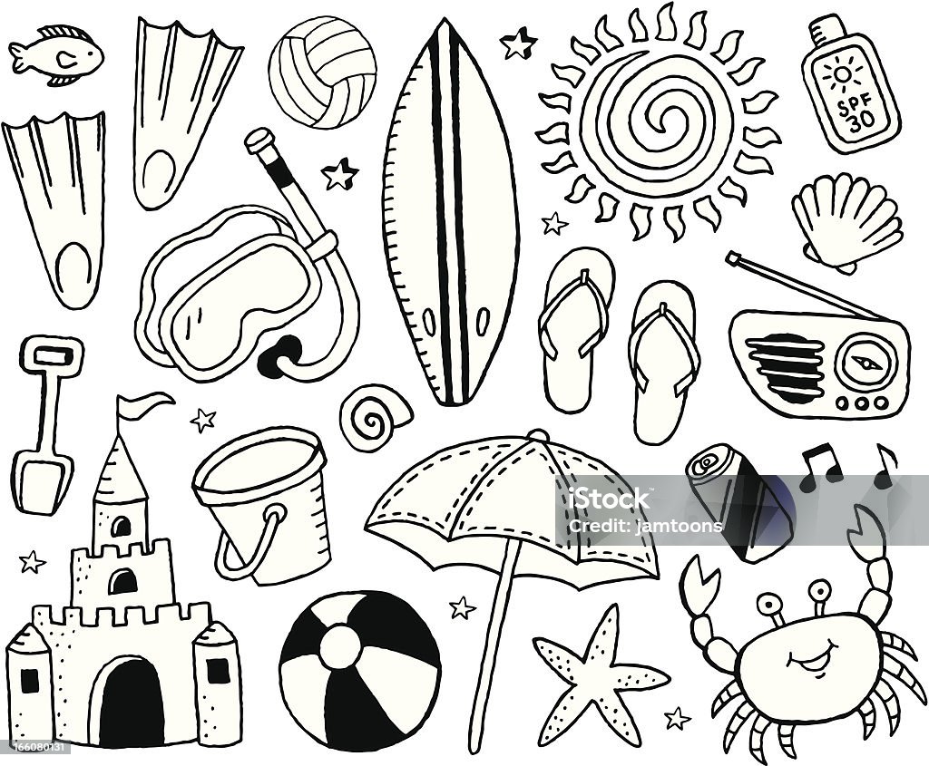 Plage et crayonnages - clipart vectoriel de Plage libre de droits