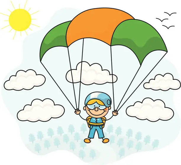 Vector illustration of Parachute Jumper Kids