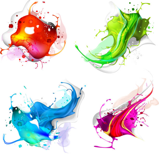 Abstract background of colorful splashes A set of colored blots isolated on white. 10 EPS file with transparency effects and overlapping colors. blue ink splatter stock illustrations