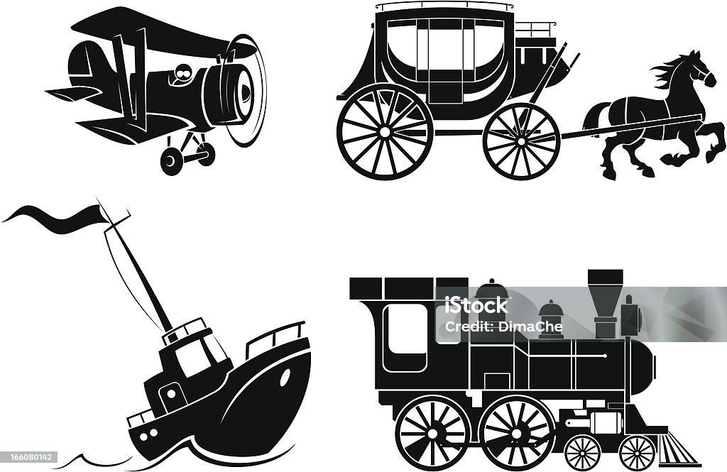 Transportu ikony Ustaw - Grafika wektorowa royalty-free (Dyliżans)