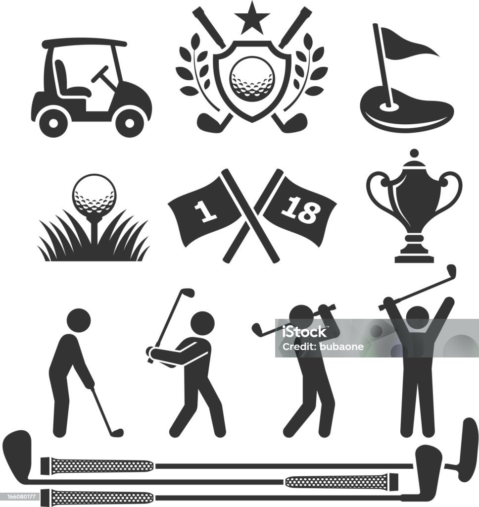 Golfing icons and stick figures Golf Country Club Tournament black & white icon set Golf stock vector