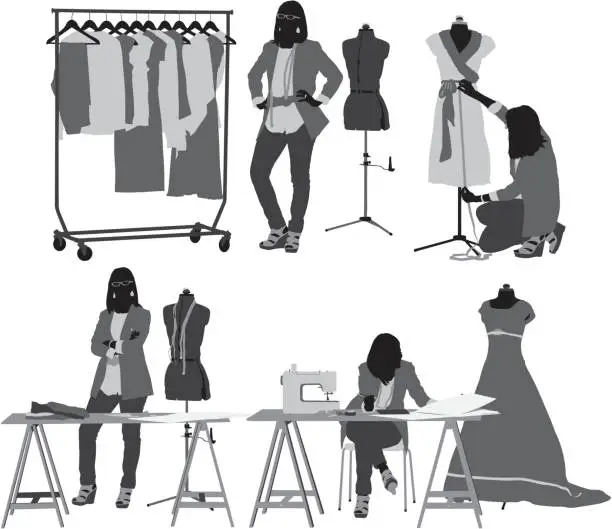 Vector illustration of Fashion designer in her workshop