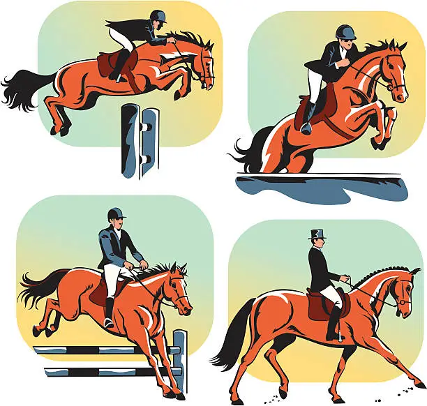 Vector illustration of Equestrian Dressage and Jumping